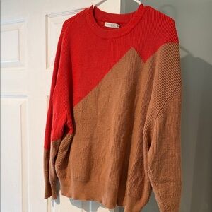 Lush Burnt orange/red and Tan Crewneck Sweater